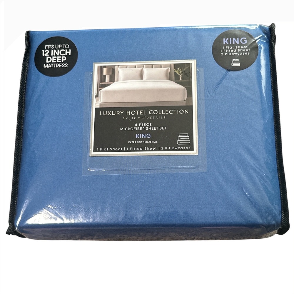 NWT, Luxury Hotel Collection King Size 4 Piece Microfiber Sheet Set Blue